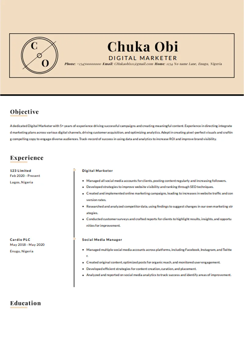Connie — a clean one-page CV template for students