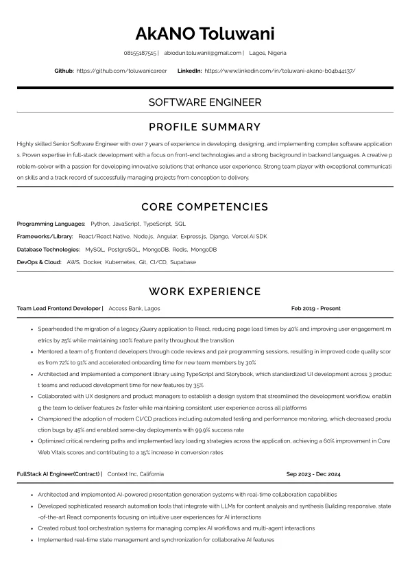 Sasha CV template preview